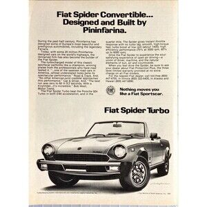 Fiat Spider Turbo Convertible "Designed & Built by Pininfarina" Print Ad 1982